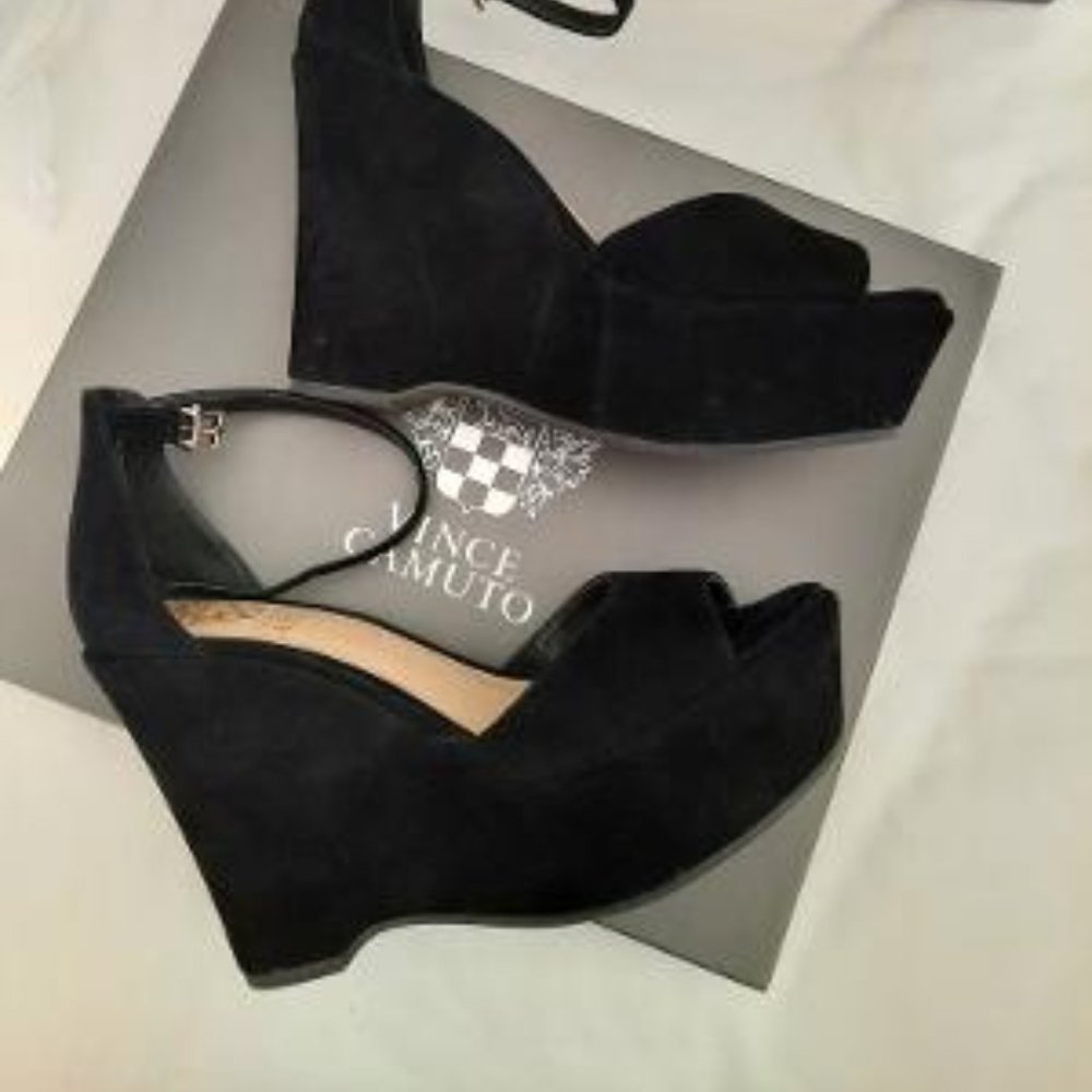 Vince Camuto Tatchen Platform Wedge Black Suede